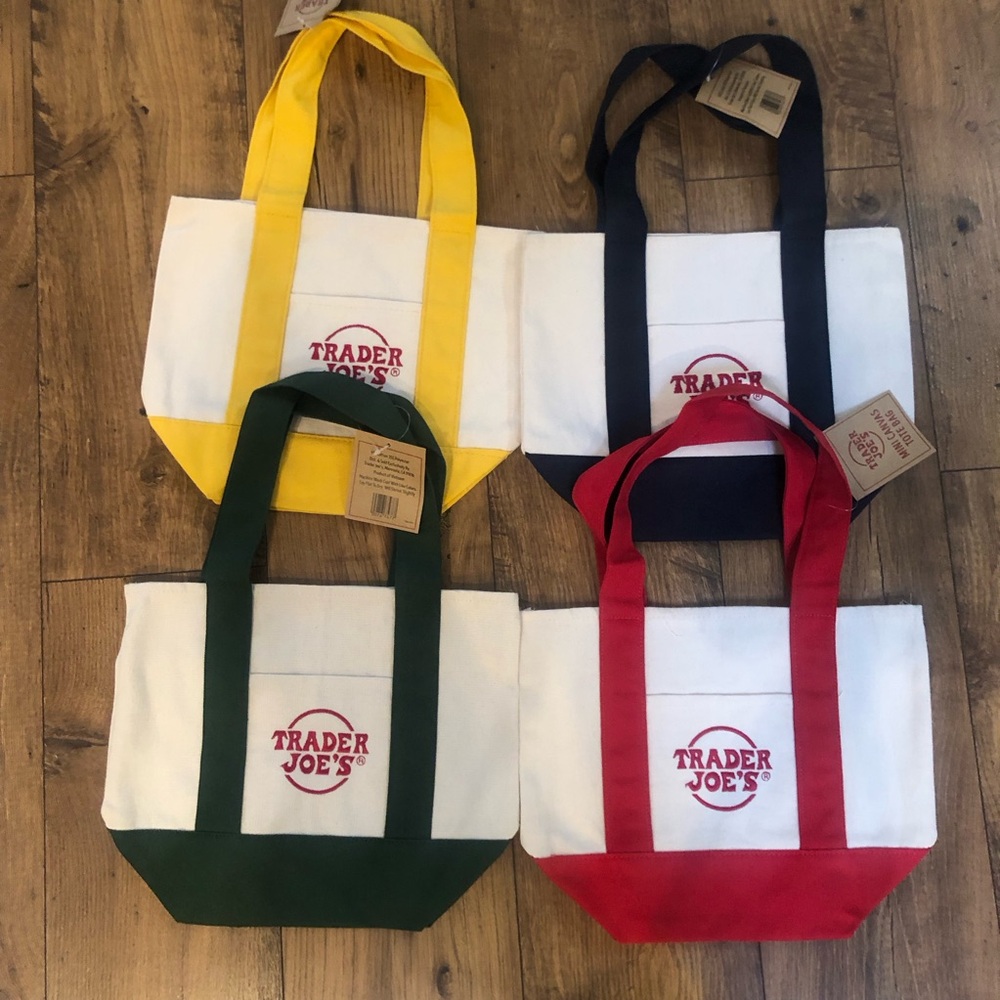 Trader Joe's Mini Canvas Tote Bag Set - Red, Yellow, Green, Blue